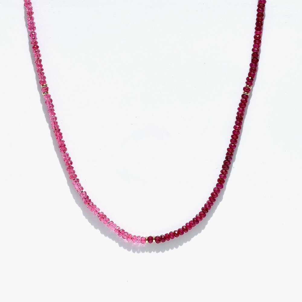 14K Gold Bi-Color Ruby Beaded Layering Knotted OOAK Choker/Necklace